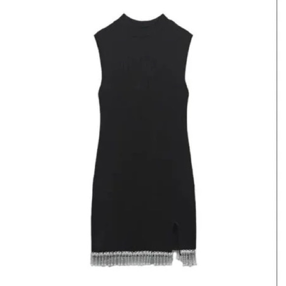 NWT Zara Black Soft Dress with Pearls S - Picture 2 of 7